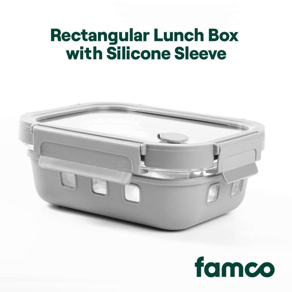 Rectangular Glass Lunch Box with Silicone Sleeve 640ml