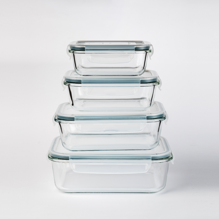 4-Piece Rectangular Glass Food Container with Vent Lid Set