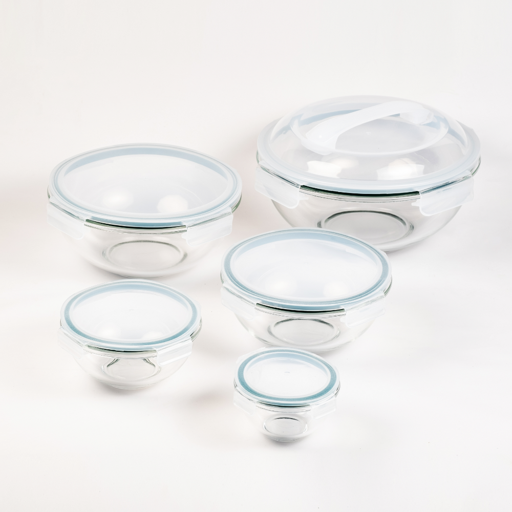 5-Piece Round Glass Food Container Set with Locking Lid – The House Deluxe