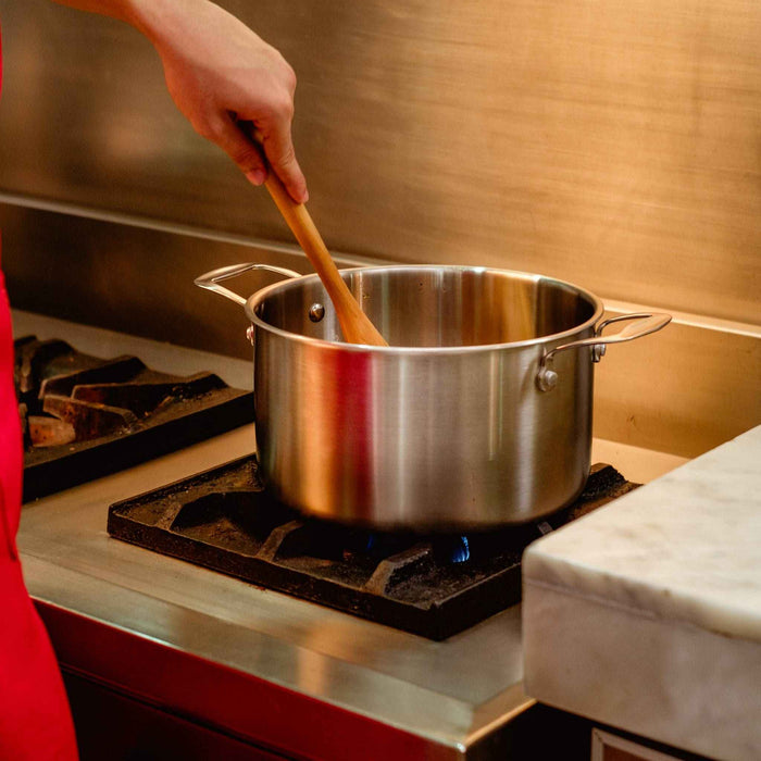 cooking soup on a tri-ply stainless steel casserole 7qt