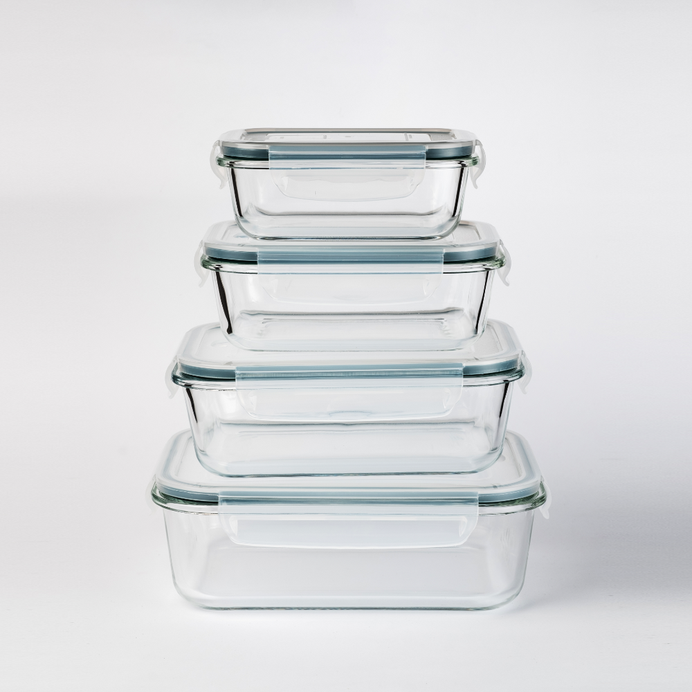 4-Piece Rectangular Glass Food Container with Vent Lid Set