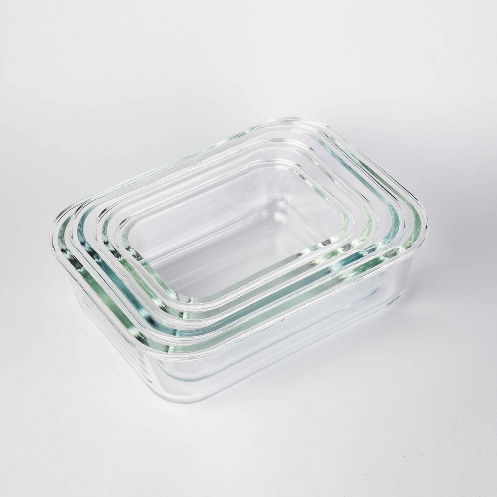 4-Piece Rectangular Glass Food Container with Vent Lid Set