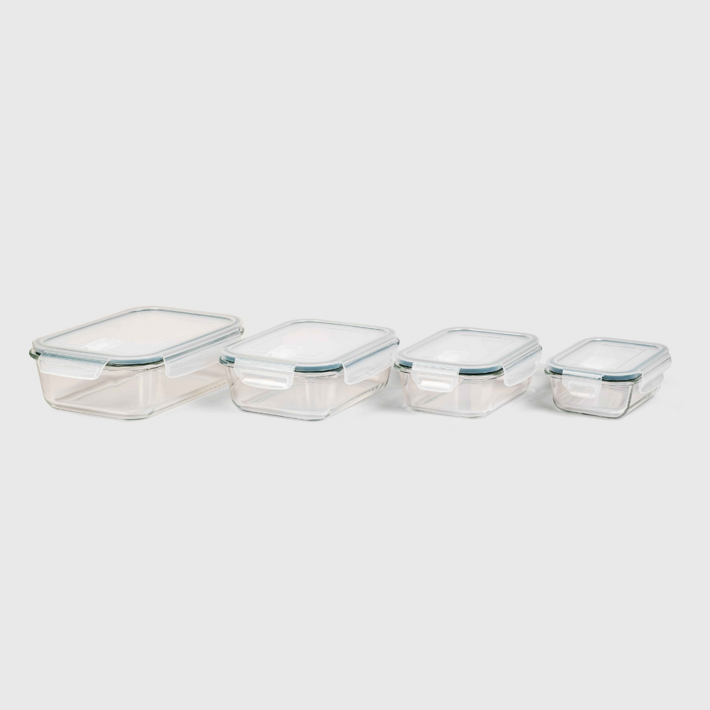 4-Piece Rectangular Glass Food Container with Vent Lid Set